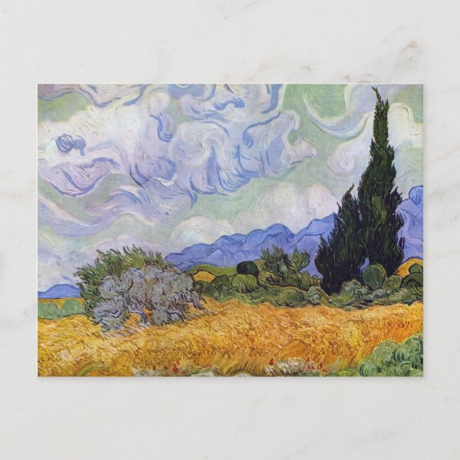 Cartão Postal Vincent van Gogh - Campo de Trigo com Cipras (Frente)