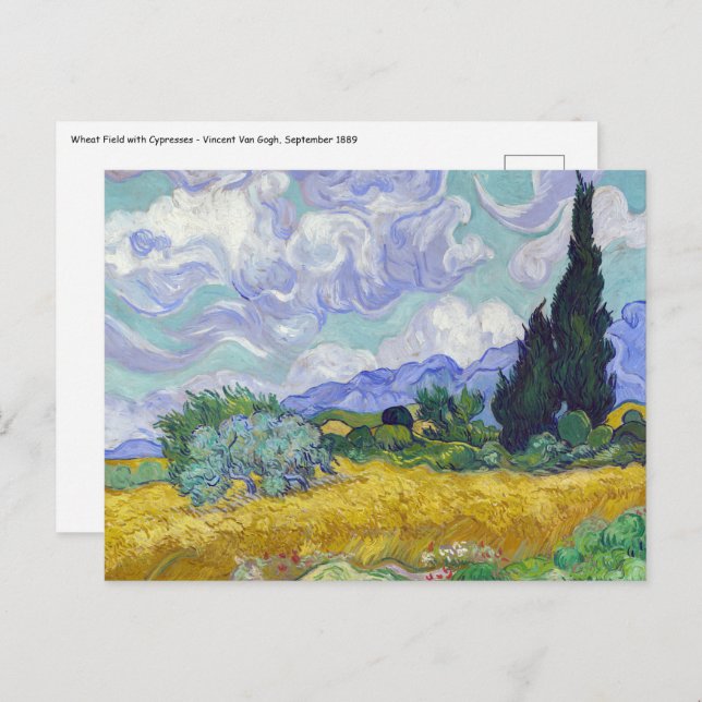 Cartão Postal Vincent Van Gogh - Campo de Trigo com Ciprestes (Frente/Verso)