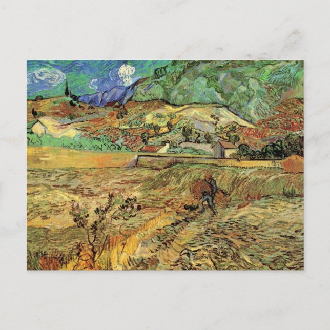 Cartão Postal Vincent van Gogh - Campo de trigo fechado com camp (Frente)