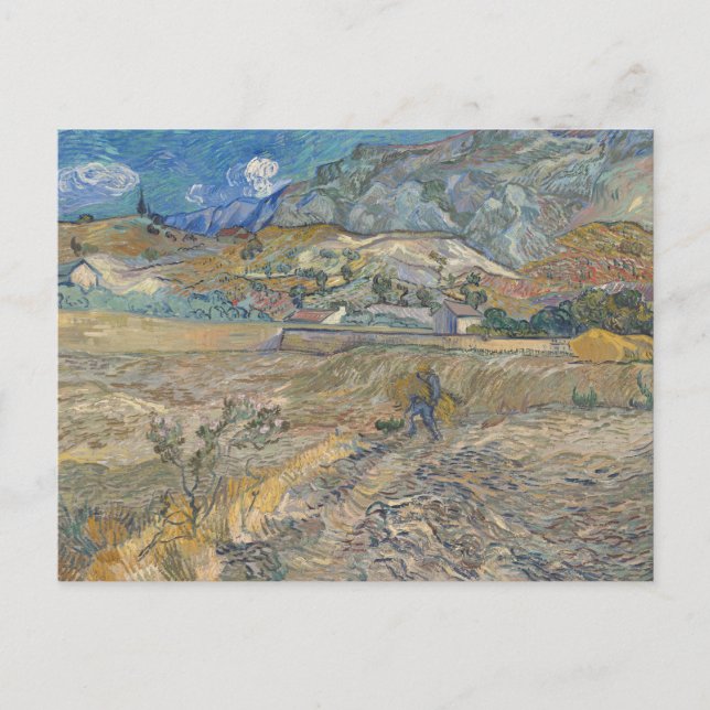 Cartão Postal Vincent Van Gogh, campo fechado com camponês (Frente)