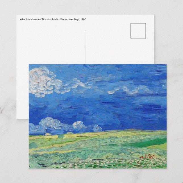 Cartão Postal Vincent van Gogh - Campos de trigo sob nuvens de t (Frente/Verso)