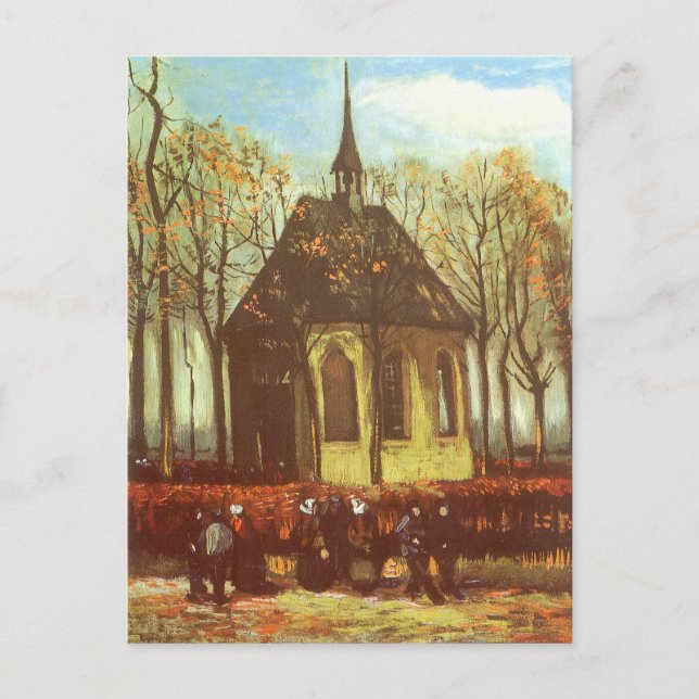 Cartão Postal Vincent van Gogh - Capela em Nuenen, Fieis (Frente)