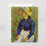 Cartão Postal Vincent van Gogh - Garota camponesa com chapéu de<br><div class="desc">Mulher camponesa num fundo de trigo / Jovem camponesa num chapéu de palha sentado em frente a um campo de trigo - Vincent van Gogh,  1890</div>