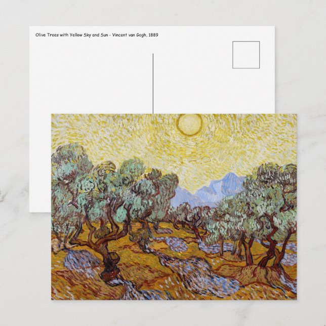 Cartão Postal Vincent van Gogh - Oliveiras, Céu Amarelo e Sol (Frente/Verso)