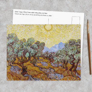 Cartão Postal Vincent van Gogh - Oliveiras, Céu Amarelo e Sol