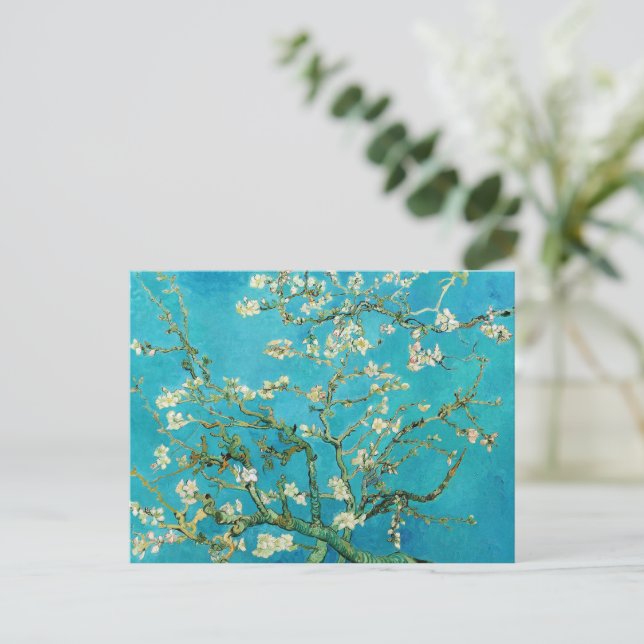 Cartão Postal Vincent Van Gogh pintando Flores de Amendoeira (Em pé/Frente)