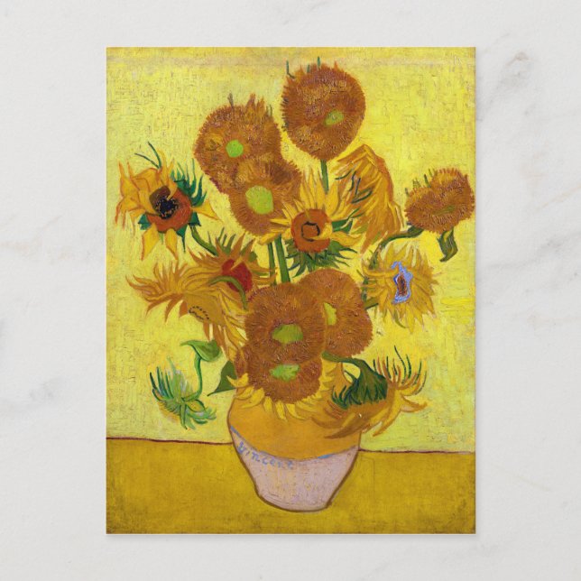Cartão Postal Vincent Van Gogh Quinze Girassóis em Arte Vaso (Frente)