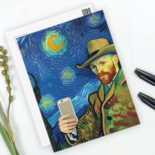 Cartão Postal Vincent Van Gogh Starry Selfie Night Por Ricaso