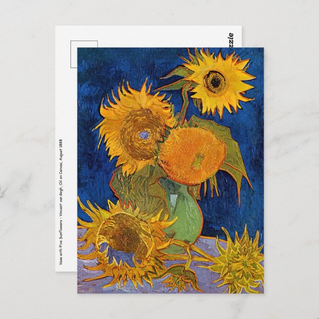 Cartão Postal Vincent van Gogh - Vase com Cinco Girassóis (Frente/Verso)