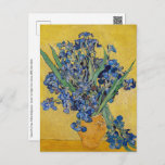 Cartão Postal Vincent van Gogh - Vase com irlandeses<br><div class="desc">Vase com irlandeses,  fundo amarelo - Vincent van Gogh,  Oil on Canvas,  1890,  Santo-Remy</div>