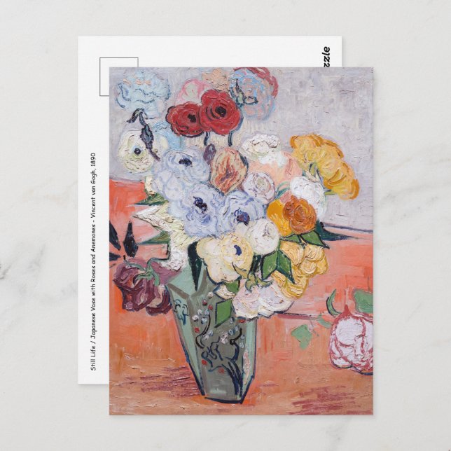 Cartão Postal Vincent van Gogh - Vase com Rosas e Anêmonas (Frente/Verso)