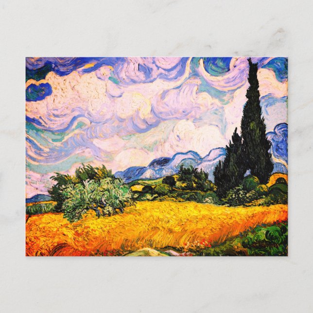 Cartão Postal Vincent Van Gogh Wheat Field com Cyprestes (Frente)