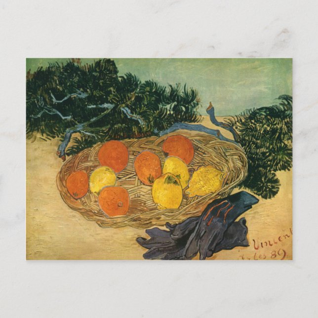 Cartão Postal Vincent van Gogh's Basket of Frutas and Glove 1889 (Frente)
