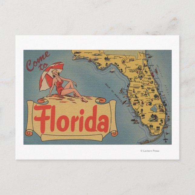 Cartão Postal Vindo ao mapa de Florida do estado, menina (Frente)