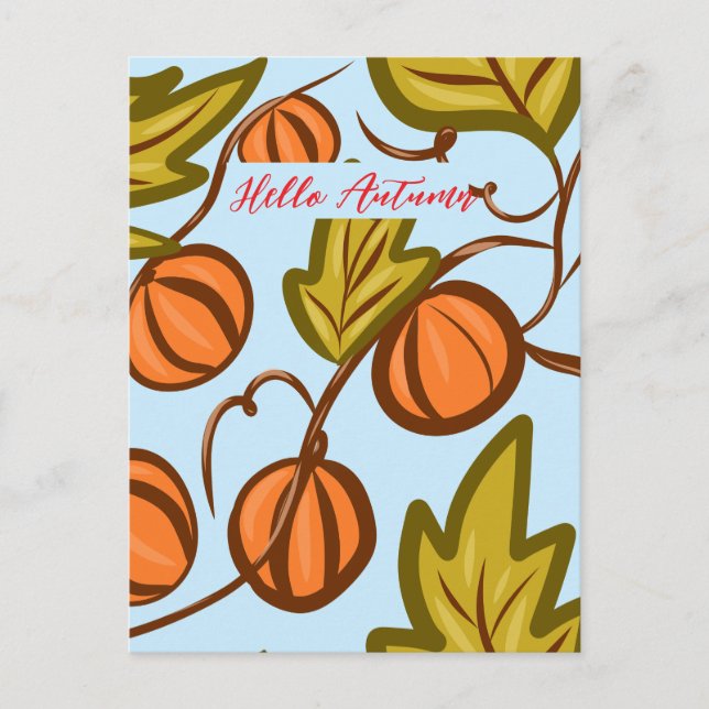 Cartão Postal Vinhas De Abóbora De Outono Design (Frente)