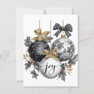 Cartão Postal Vinheta de Natal Elegante Preto e Branco