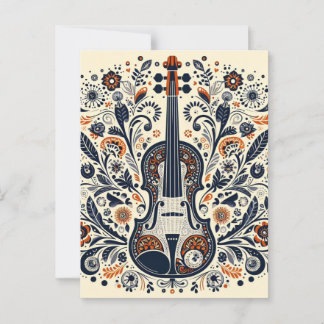 Cartão Postal Vinheta Melodia Nacional Violino com Arte Folclóri