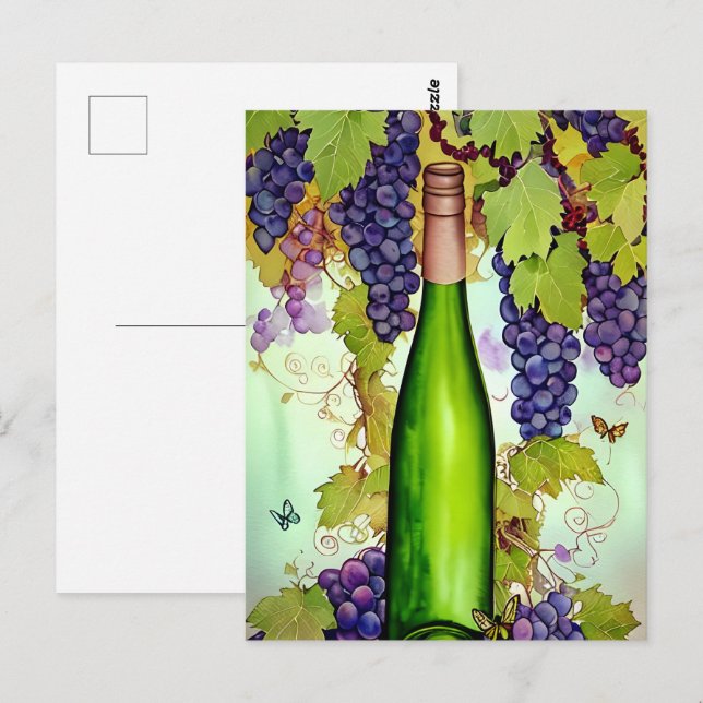 Cartão Postal Vinho de Aquarela (Frente/Verso)
