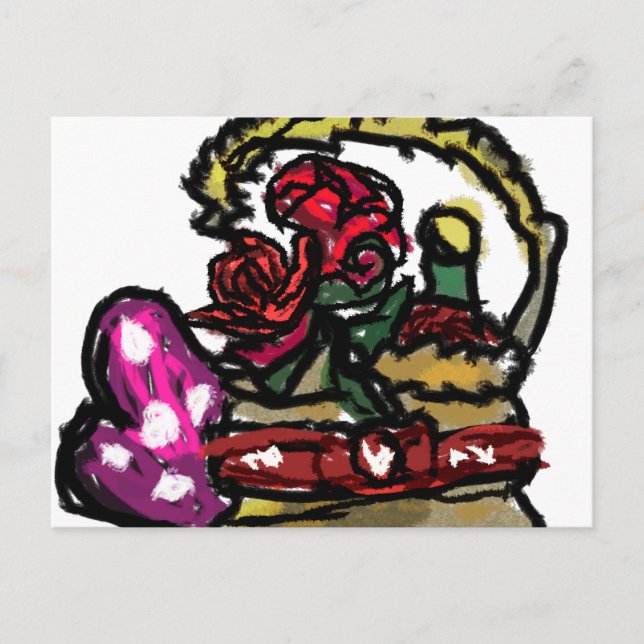 Cartão Postal Vinho e namorados rosa (Frente)