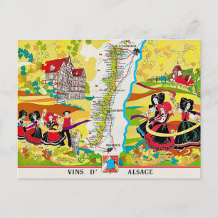 Cartão Postal Vinhos de Alsácia Mapa de Safra