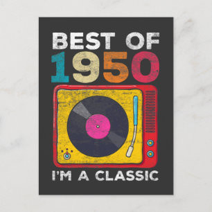 Cartão Postal Vinis de Aniversário de 70 anos Vintage 1950 Nasci