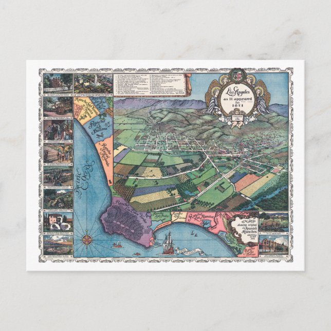 Cartão Postal Vintage 1871 Mapa de Los Angeles (Frente)