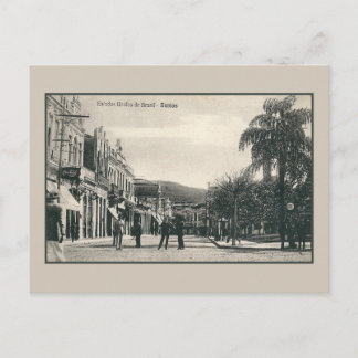 Cartão Postal Vintage 1900s, cena da rua Santos, Brasil