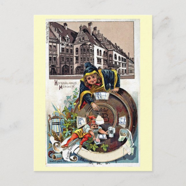 Cartão Postal Vintage 1905 lito Munique Hofbrauhaus (Frente)