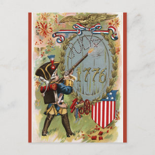 Cartão Postal Vintage 1908 Patriótico Quarto de julho