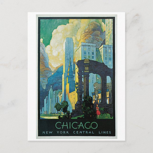 Cartão Postal vintage 1920 de Chicago (Frente)