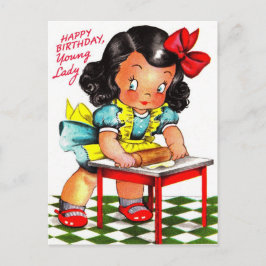 Cartão Postal Vintage 1930 Feliz Aniversário Jovem Senhora
