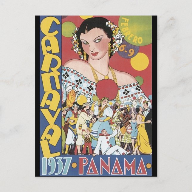 Cartão Postal Vintage, 1937, Mulher Carnaval do Panamá (Frente)