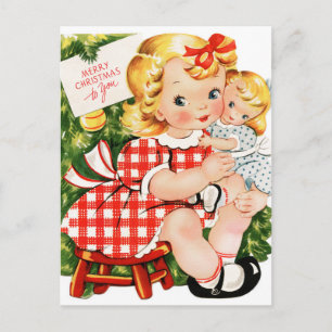Cartão Postal Vintage 1950 garota com boneca