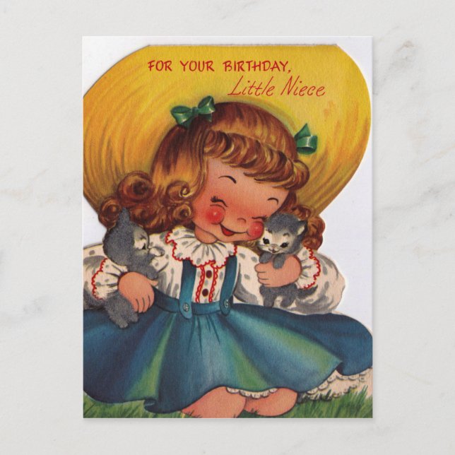 Cartão Postal Vintage 1950s Feliz Aniversário Pequena sobrinha (Frente)