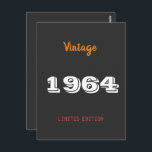 Cartão Postal Vintage 1964 edição limitada 60th Birthday Gift<br><div class="desc">Vintage 1964 year limited edition 60th Birthday Gift</div>