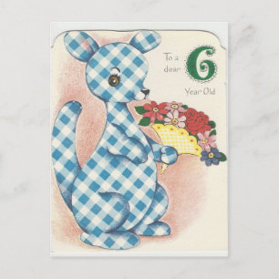 Cartão Postal Vintage "6 anos" Feliz Aniversário Kangaroo