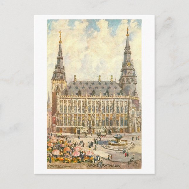 Cartão Postal Vintage Aachen Germany Rathaus (Frente)