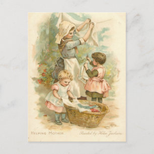Cartão Postal Vintage ajudando a mãe