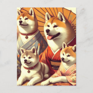 Cartão Postal Vintage Akita Dog Painting