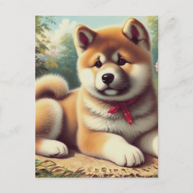 Cartão Postal Vintage Akita Oil Painting (Frente)