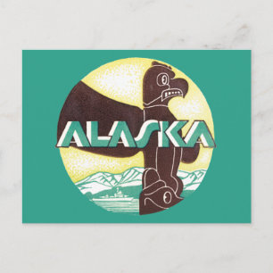 Cartão Postal Vintage Alaska Viagem Totem Pole Eagle Bird