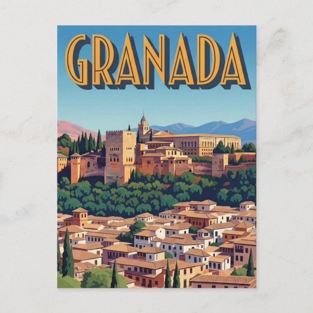 Cartão Postal Vintage Alhambra Granada Espanha (Frente)