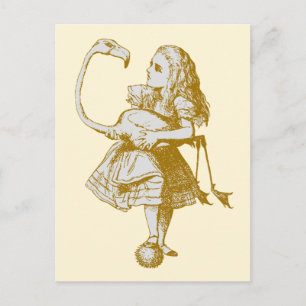 Cartão Postal Vintage Alice no País das Maravilhas Flamingo