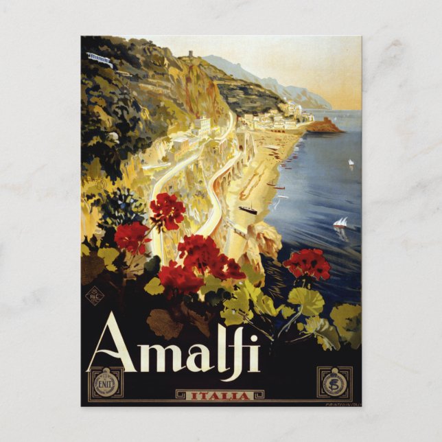 Cartão Postal Vintage Amalfi Coast Italia Viagem (Frente)