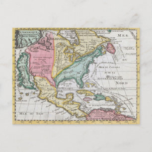 Cartão Postal Vintage - América do Norte - Mapa Kaart van Noord-