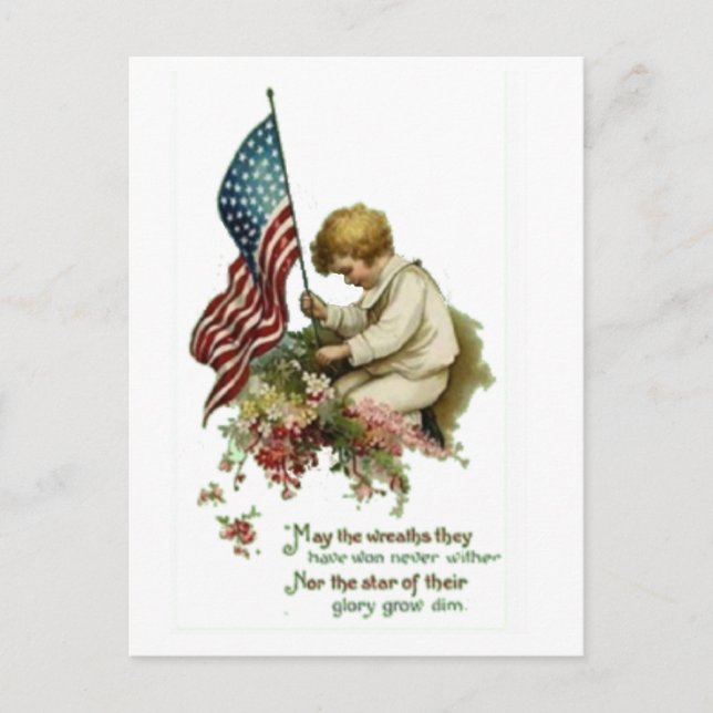 Cartão Postal Vintage American Flag Little Boy (Frente)