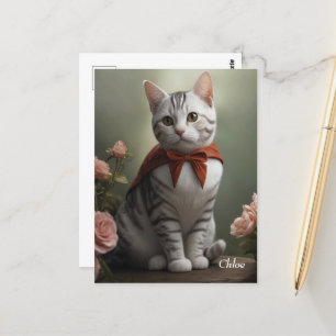 Cartão Postal Vintage American Shorthair Kitten com Rosas
