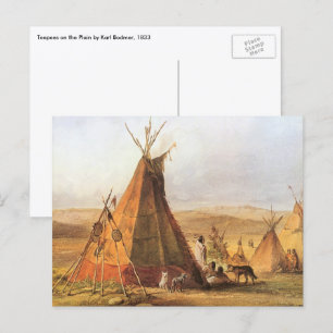Cartão Postal Vintage American West, Teepees on Plain por Bodmer