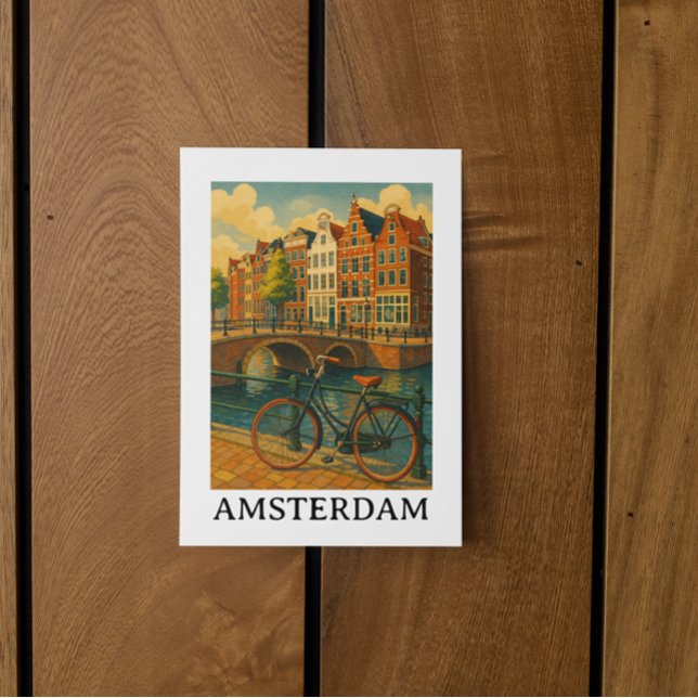 Cartão Postal Vintage Amsterdam - Retro Viagem Design (Vintage Amsterdam – Retro Travel Design Postcard)