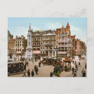 Cartão Postal Vintage Amsterdam, Trams no Dom Plat